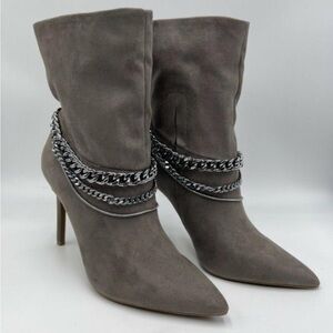 Elegant Gray Chain-Embellished Women's Boots